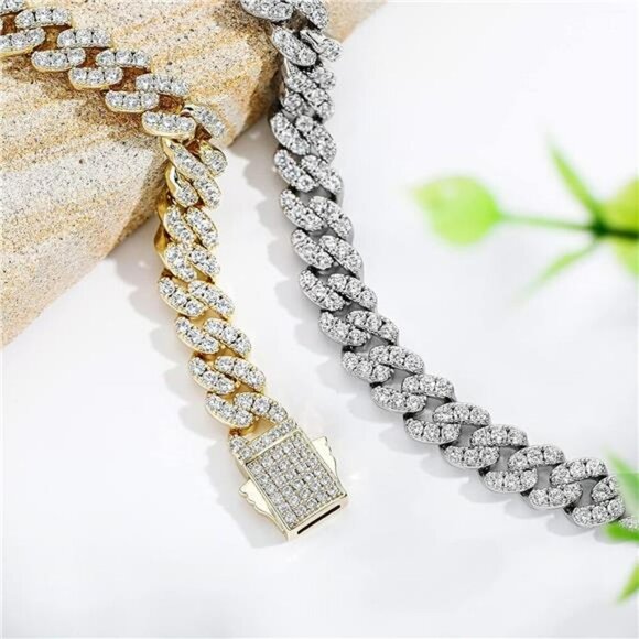 TOPGRILLZ Gold Cuban Link Anklet Iced Out CZ Ankle Bracelet for Women - Picture 6 of 7